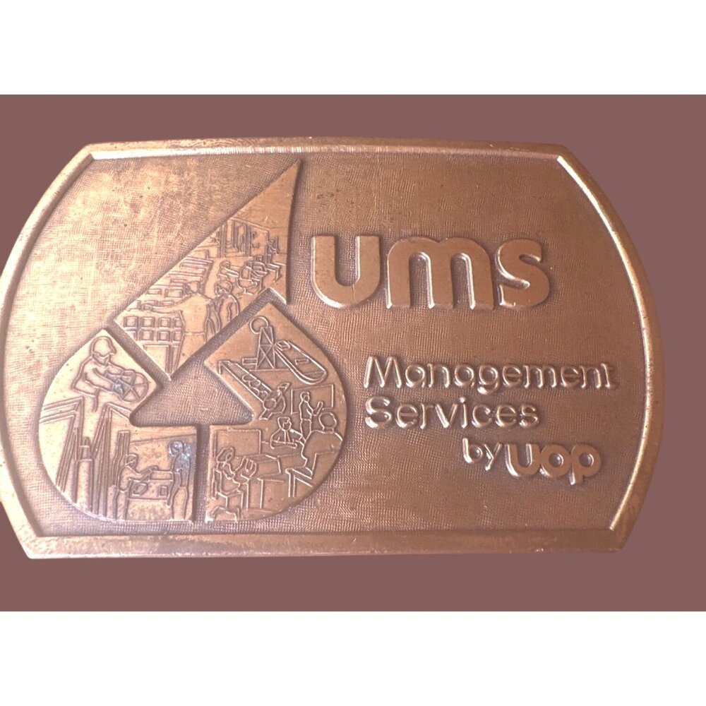 Vintage UMS Management Services By‎ UOP Brass Belt Buckle